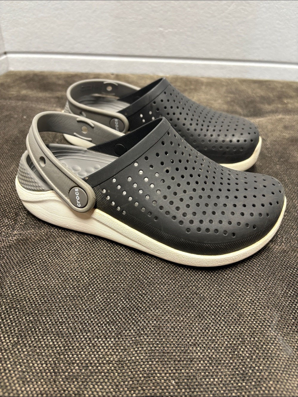 Youth Crocs LiteRide Clogs Black Grey White